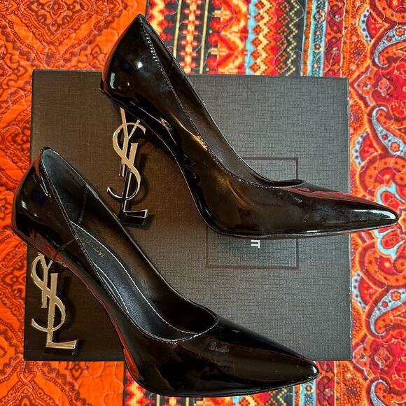 YSL - Opyum Heel Pumps - Black Patient Leather - Size US 10  EU 40 - Picture 1 of 16